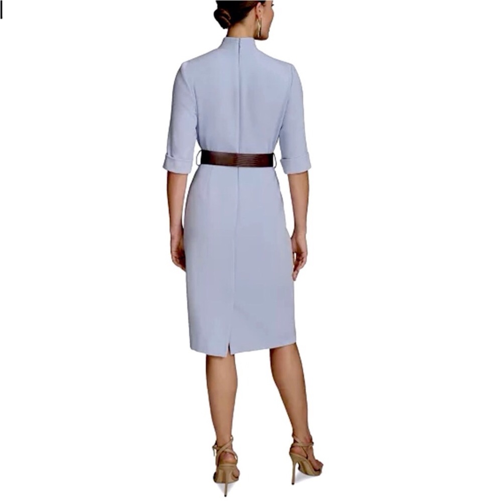 Donna Karan New York Blue Crepe Belted Three Quarter Sleeve V Neck Dress Size 10 - Picture 3 of 10